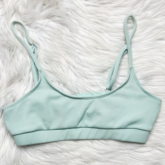 SHEIN Ribbed Scoop Neck Bikini Top Mint Green Size Medium - Picture 1 of 4